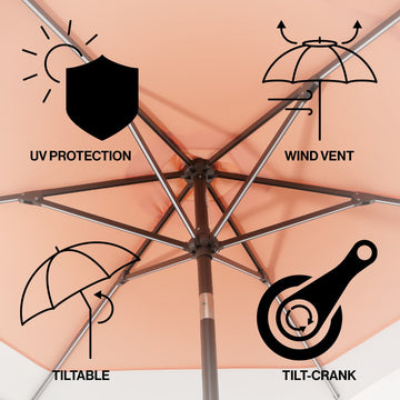 Spencer 9 ft. Classic Coastal 2-Tone Solar LED Market Patio Umbrella - JONATHAN Y